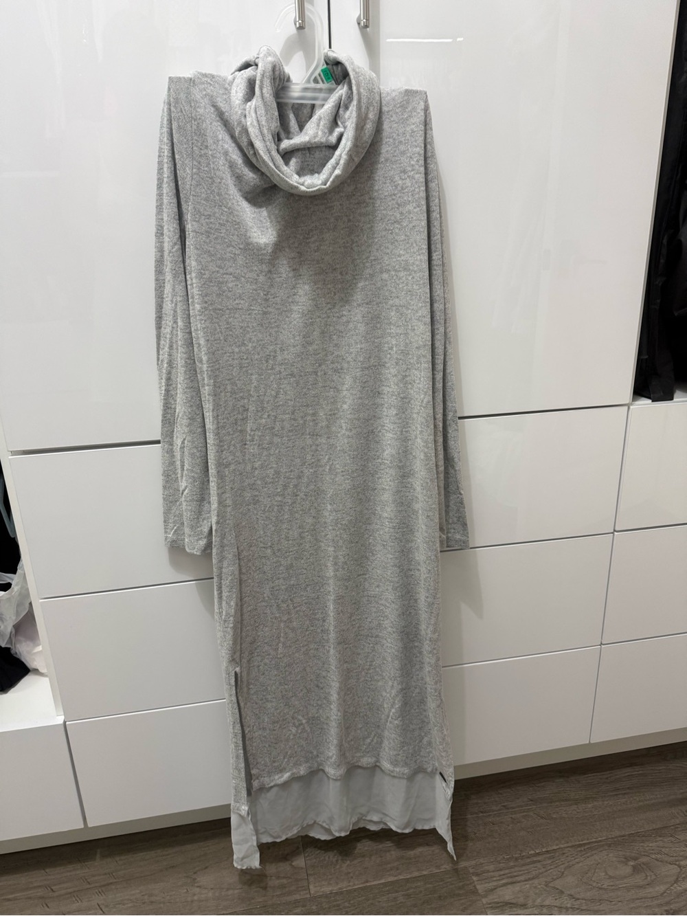 Gray Long Sleeve Midi sleep dress with Sheer Hem
